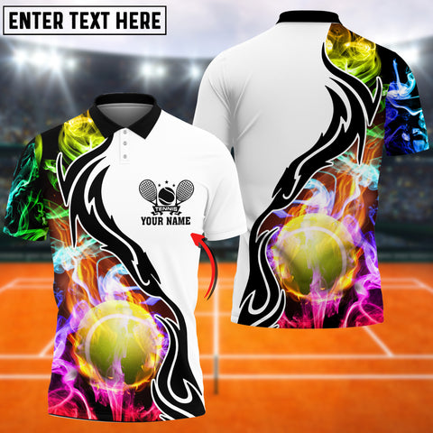 Maxcorners Tennis Fire Ball Multicolor Smoke Pattern Customized Name 3D Shirt