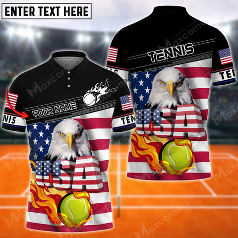 Maxcorners Fire Tennis Ball USA Eagle Customized Name 3D Shirt