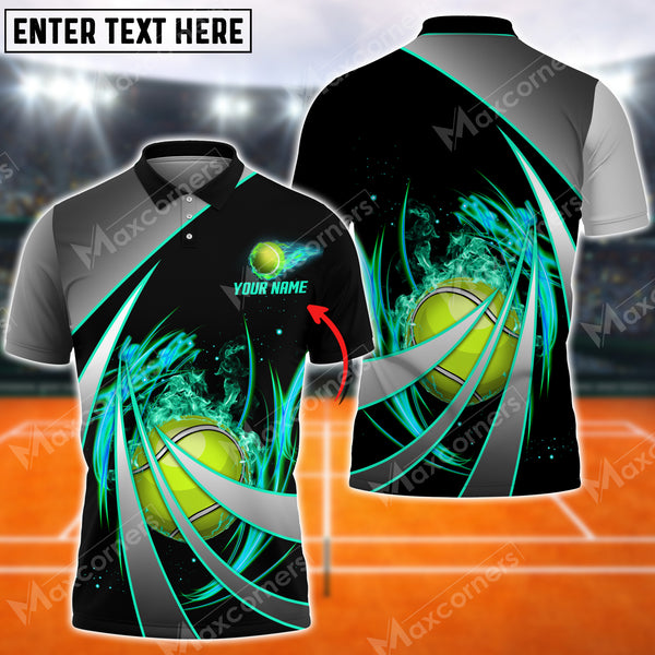 Maxcorners Tennis Flame Tornado Pattern Multicolor Options Customized Name 3D Shirt ( 4 Colors )