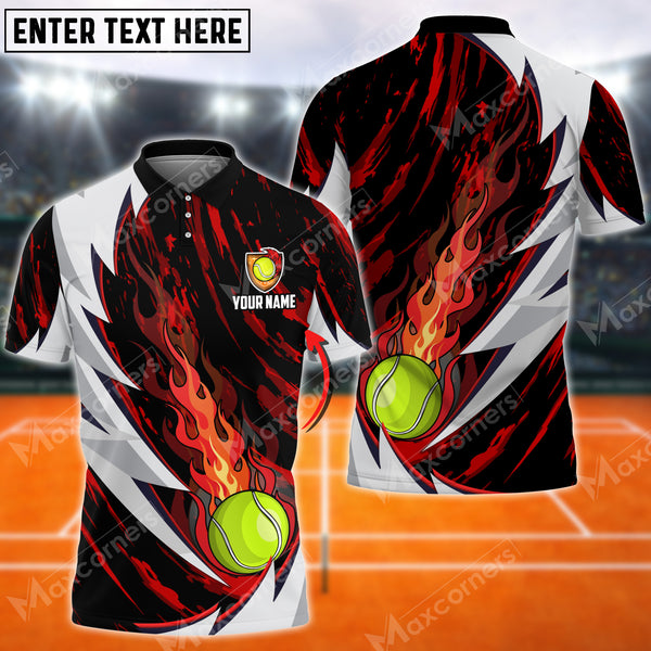 Maxcorners Tennis Fire Thunderstorm Multicolor Options Customized Name 3D Shirt ( 4 Colors )
