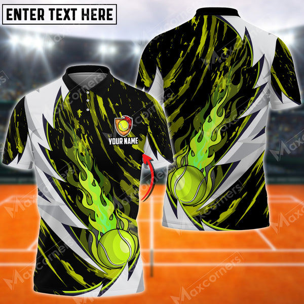 Maxcorners Tennis Fire Thunderstorm Multicolor Options Customized Name 3D Shirt ( 4 Colors )