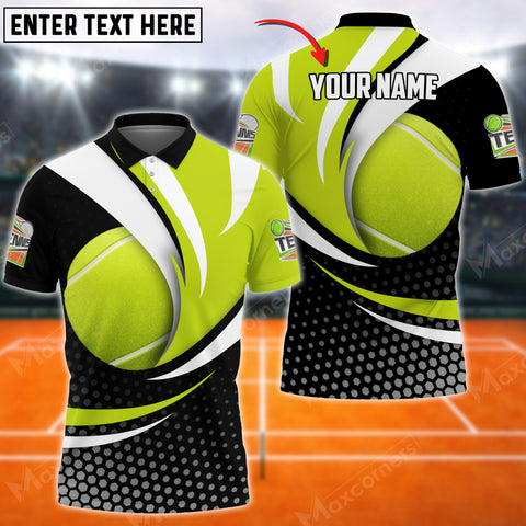 Maxcorners Tennis Yellow Green Pattern Customized Name 3D Shirt