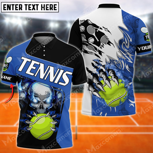 Maxcorners Tennis Epic Skull Multicolor Options Customized Name 3D Shirt ( 4 Colors )