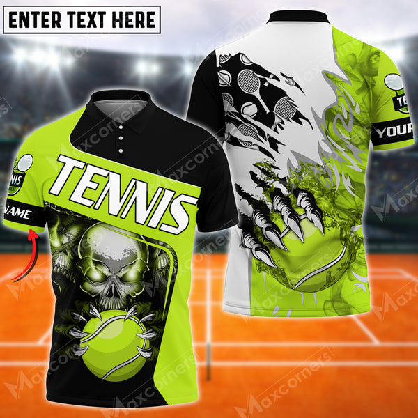 Maxcorners Tennis Epic Skull Multicolor Options Customized Name 3D Shirt ( 4 Colors )