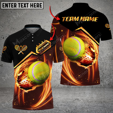 Maxcorners Tennis Premium Golden Fire Customized Name 3D Shirt