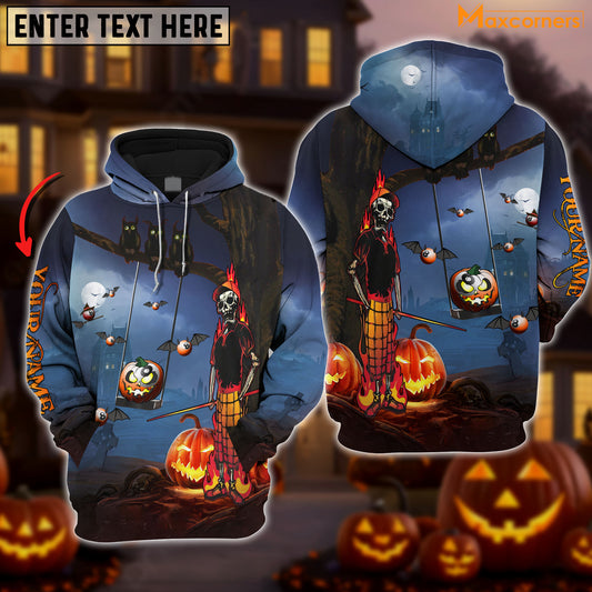 Maxcorners Billiards Halloween Skull Personalized Name 3D Shirt