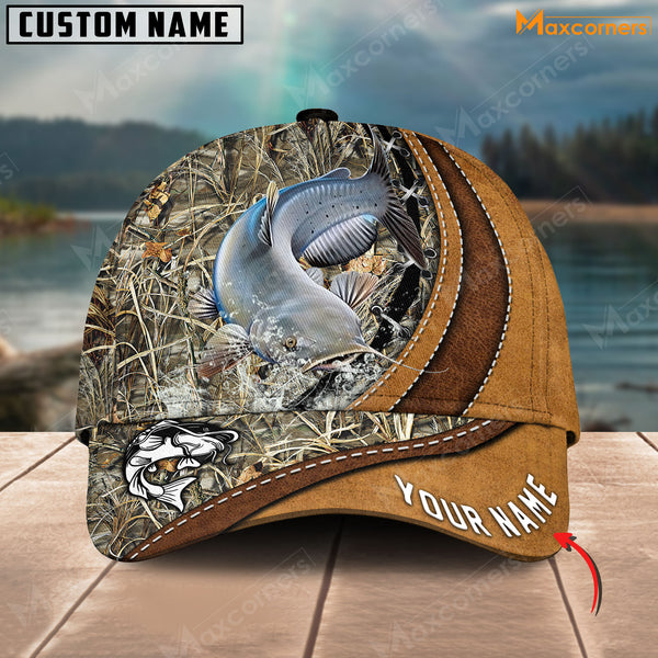 Maxcorners Personalized Cross America Leather Pattern Fishing 3D Cap ( Large Mouth Bass, Walleye, Stripped Bass, Trout Fish, Catfish, Crappie, Salmon, Pike )