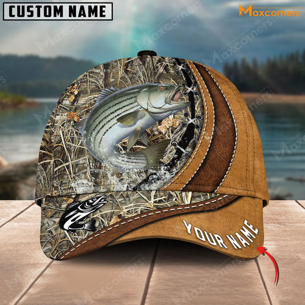 Maxcorners Personalized Cross America Leather Pattern Fishing 3D Cap ( Large Mouth Bass, Walleye, Stripped Bass, Trout Fish, Catfish, Crappie, Salmon, Pike )