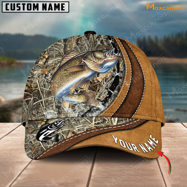 Maxcorners Personalized Cross America Leather Pattern Fishing 3D Cap ( Large Mouth Bass, Walleye, Stripped Bass, Trout Fish, Catfish, Crappie, Salmon, Pike )