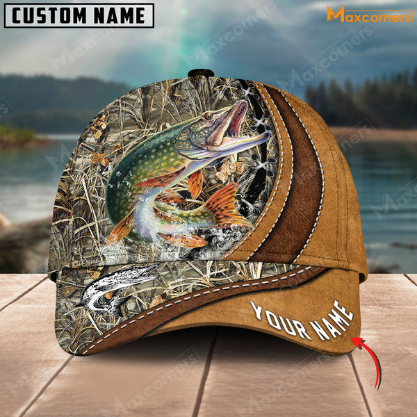 Maxcorners Personalized Cross America Leather Pattern Fishing 3D Cap ( Large Mouth Bass, Walleye, Stripped Bass, Trout Fish, Catfish, Crappie, Salmon, Pike )