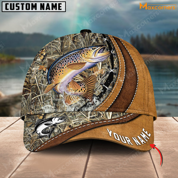 Maxcorners Personalized Cross America Leather Pattern Fishing 3D Cap ( Large Mouth Bass, Walleye, Stripped Bass, Trout Fish, Catfish, Crappie, Salmon, Pike )