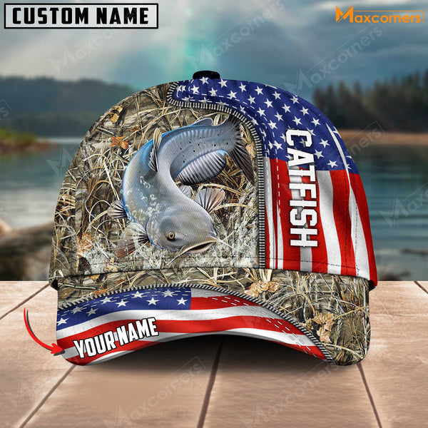 Maxcorners Personalized Premium American Fishing 3D Cap ( Large Mouth Bass, Walleye, Stripped Bass, Trout Fish, Catfish, Crappie, Salmon, Pike )