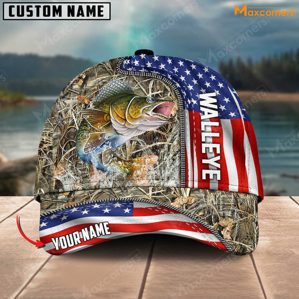 Maxcorners Personalized Premium American Fishing 3D Cap ( Large Mouth Bass, Walleye, Stripped Bass, Trout Fish, Catfish, Crappie, Salmon, Pike )