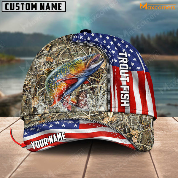 Maxcorners Personalized Premium American Fishing 3D Cap ( Large Mouth Bass, Walleye, Stripped Bass, Trout Fish, Catfish, Crappie, Salmon, Pike )