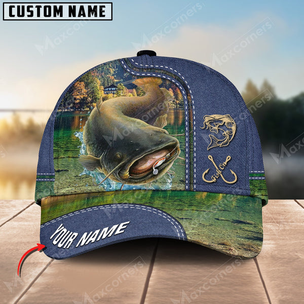 Maxcorners Personalized The Best Fishing Jean Pattern 3D Cap ( Large Mouth Bass, Walleye, Stripped Bass, Trout Fish, Catfish, Crappie, Salmon, Pike )