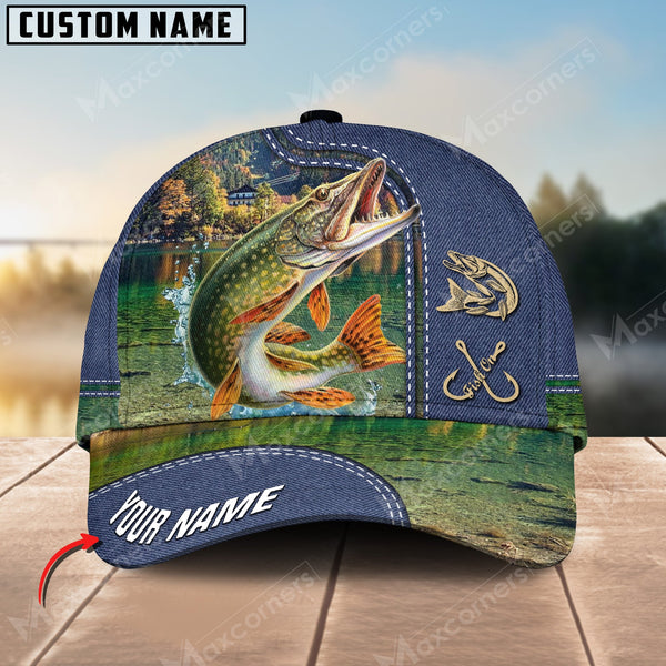 Maxcorners Personalized The Best Fishing Jean Pattern 3D Cap ( Large Mouth Bass, Walleye, Stripped Bass, Trout Fish, Catfish, Crappie, Salmon, Pike )