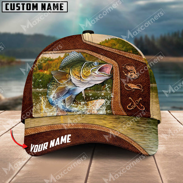 Maxcorners Personalized Fishing Premium Collab Artist Classic 3D Cap ( Large Mouth Bass, Walleye, Stripped Bass, Trout Fish, Catfish, Crappie, Salmon, Pike )