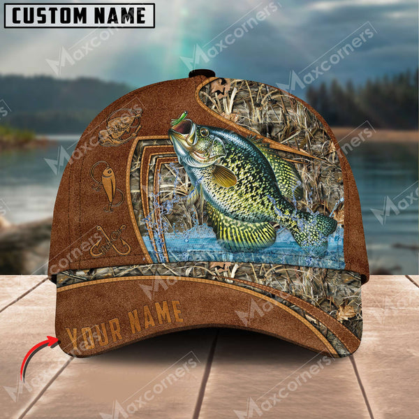 Maxcorners Personalized The Best Leather Pattern Fishing 3D Cap ( Large Mouth Bass, Walleye, Stripped Bass, Trout Fish, Catfish, Crappie, Salmon, Pike )