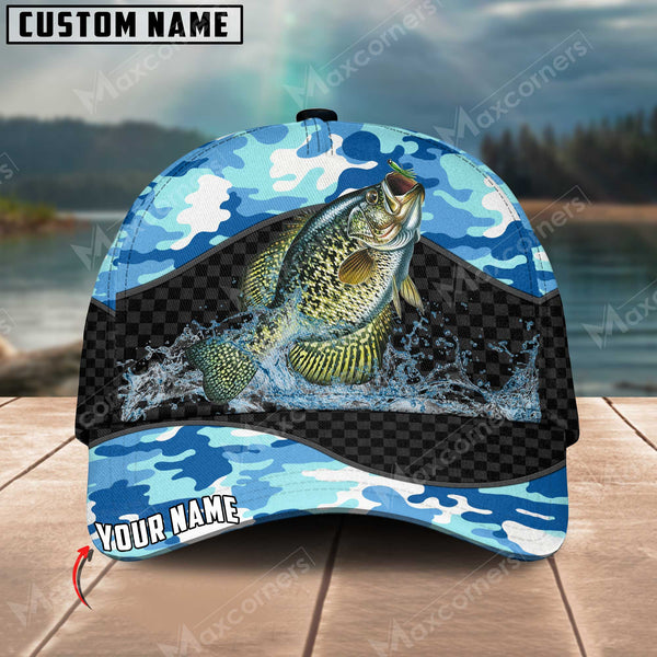 Maxcorners Personalized Fishing Blue Camo Sport 3D Cap ( Large Mouth Bass, Walleye, Stripped Bass, Trout Fish, Catfish, Crappie, Salmon, Pike )