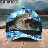 Maxcorners Personalized Fishing Blue Camo Sport 3D Cap ( Large Mouth Bass, Walleye, Stripped Bass, Trout Fish, Catfish, Crappie, Salmon, Pike )