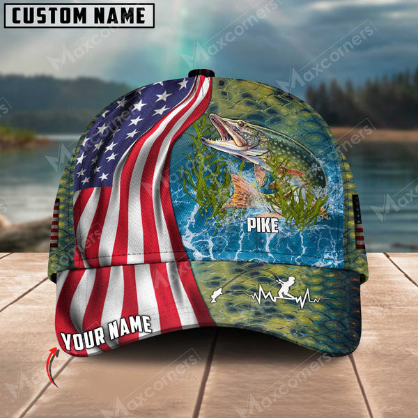 Maxcorners Personalized US Flag Fishing Aholic 3D Cap ( Large Mouth Bass, Walleye, Stripped Bass, Trout Fish, Catfish, Crappie, Salmon, Pike )