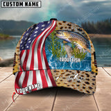 Maxcorners Personalized US Flag Fishing Aholic 3D Cap ( Large Mouth Bass, Walleye, Stripped Bass, Trout Fish, Catfish, Crappie, Salmon, Pike )