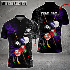 Maxcorners Billiards Ball Grunge Multicolor Options Customized Name 3D Shirt