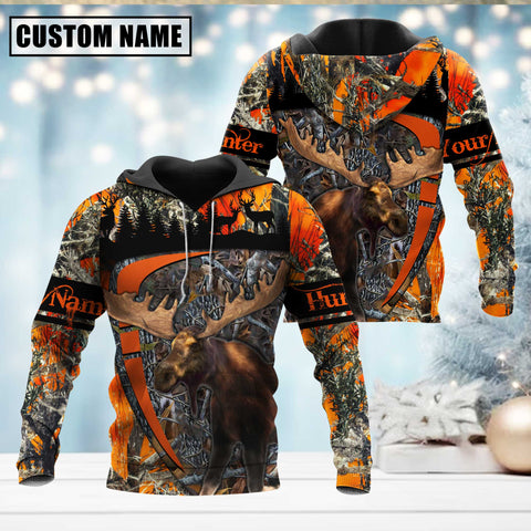 Maxcorners Moose Hunting Season Pattern Personalized Name 3D Shirt