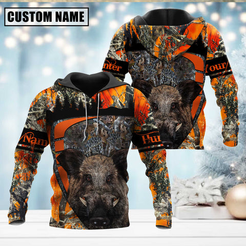 Maxcorners Boar Hunting Season Pattern Personalized Name 3D Shirt