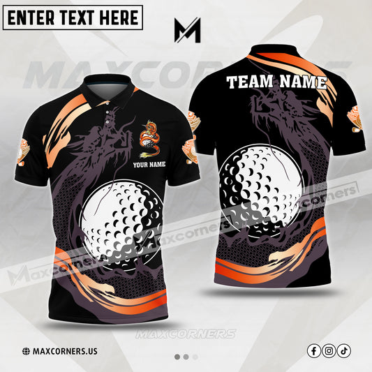 Maxcorner Customized Name Golf Winding Dragon Multicolor Options 3D Polo Shirt ( 4 Colors )