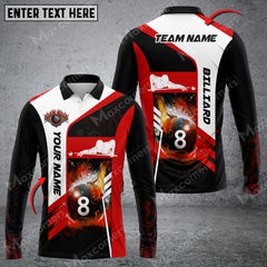 Maxcorners Billiards 8 Ball Fire Multicolor Option Customized Name Long Sleeve Polo Shirt