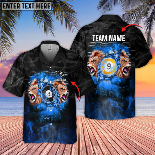 Maxcorners Billiards Ball 8 And 9 Lion Kings Multicolor Options Personalized Name Hawaiian Shirt ( 4 Colors )