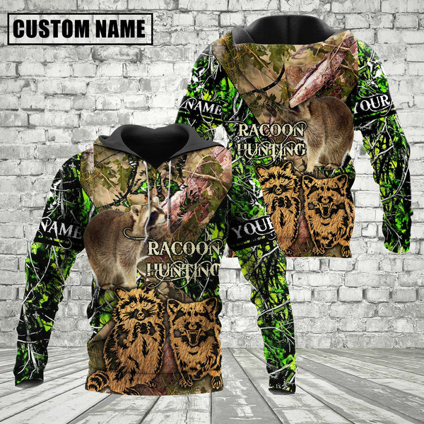 Maxcorners Custom Name Racoon Hunting Camo Style Shirt 3D All Over Printed Clothes
