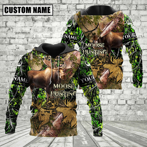 Maxcorners Custom Name Moose Hunting Camo Style Shirt 3D All Over Printed Clothes