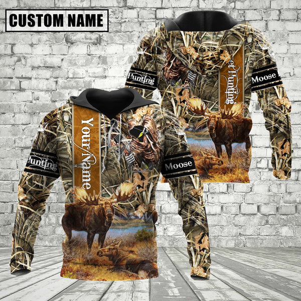 Maxcorners Custom Name Moose Hunter Camo Style Shirt 3D All Over Printed Clothes