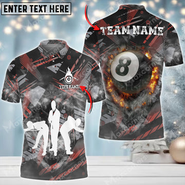 Maxcorners Player Billiards 8 Ball Fire Smoke Personalized Name 3D Shirt (Multi Color Options)