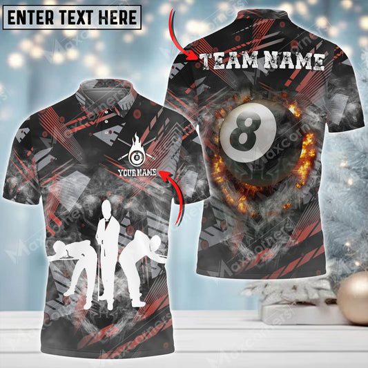 Maxcorners Player Billiards 8 Ball Fire Smoke Personalized Name 3D Shirt (Multi Color Options)