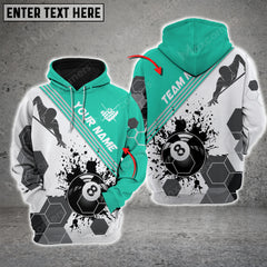 Maxcorners Billiards Players Black Stains Multicolor Option Customized Name 3D Hoodie