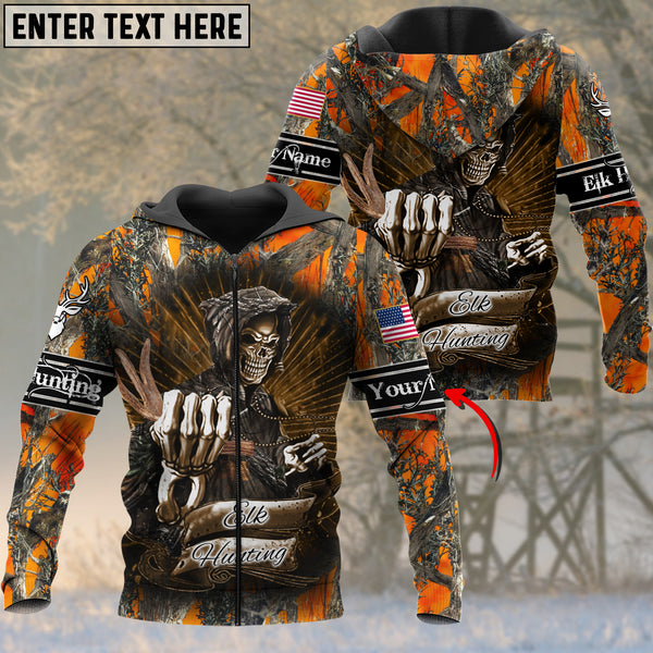 Maxcorners Personalized Name Elk Skull Hunting 3D All Over Printed Clothes