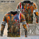 Maxcorners Custom Name Premium Hunting Elk Camo US Flag 3D All Over Printed Clothes