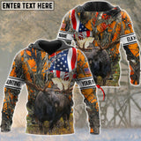 Maxcorners Custom Name Premium Hunting Moose Camo US Flag 3D All Over Printed Clothes