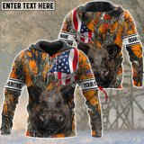 Maxcorners Custom Name Premium Hunting Boar Camo US Flag 3D All Over Printed Clothes