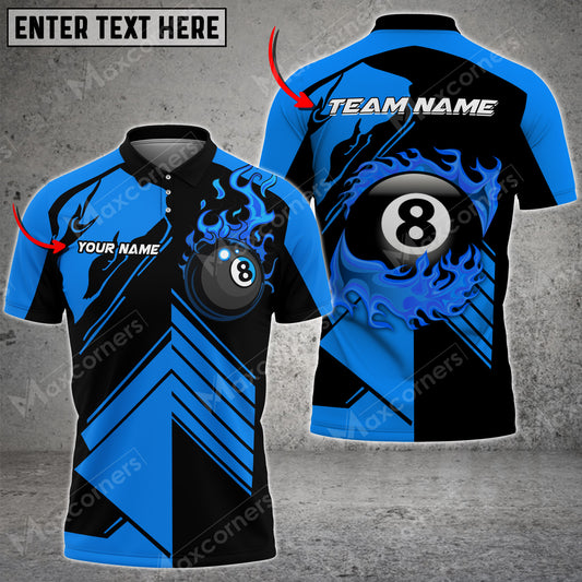 Maxcorners Billiards 8 Ball Fire Sport Personalized Name 3D Shirt (Multi Color Options)