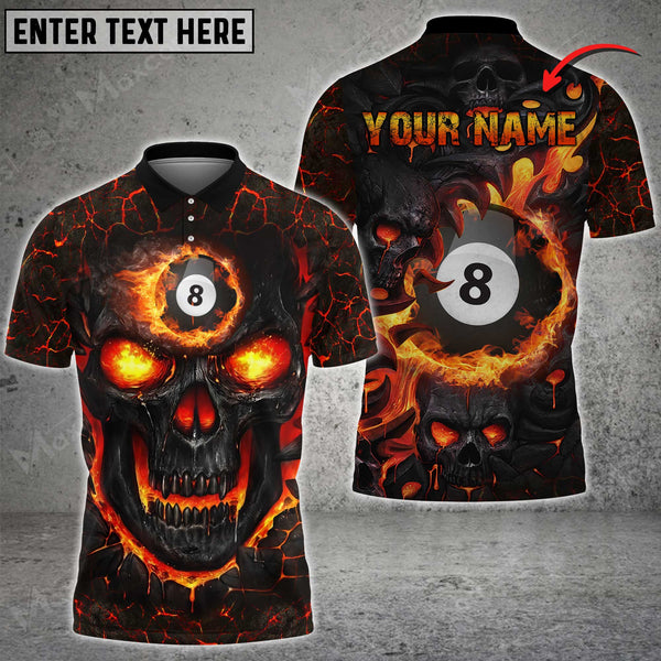 Maxcorners Billiards Ball 8 Skull Fire Personalized Name, Team Name Unisex Shirt ( 4 Colors )