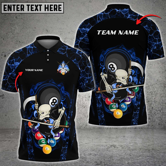 Maxcorners Billiards 8 Ball Skull Personalized Name, Team Name Unisex Shirt ( 6 Colors )