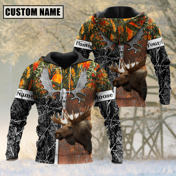 Maxcorners Beautiful Moose Hunting Camo Personalized 3D Hoodie For Hunting Lover