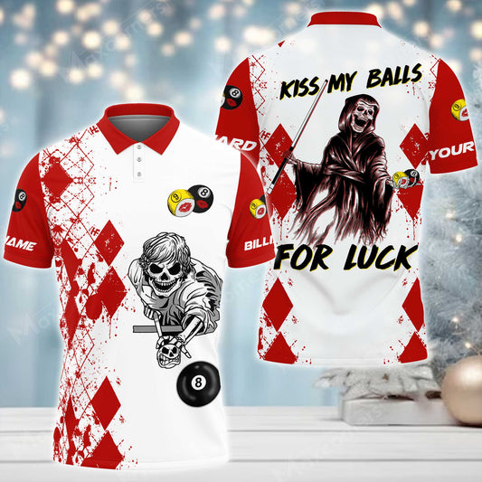 Maxcorners Argyle Pattern Billiards Kiss My Balls For Luck Death 3D Shirt (Multi Color Options)