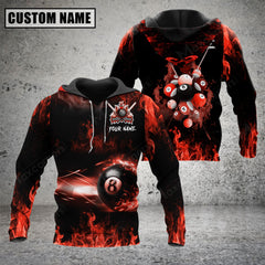 Maxcorners Billiards 8 Ball Fire Smoke Pattern Multicolor Option Customized Name 3D Hoodie