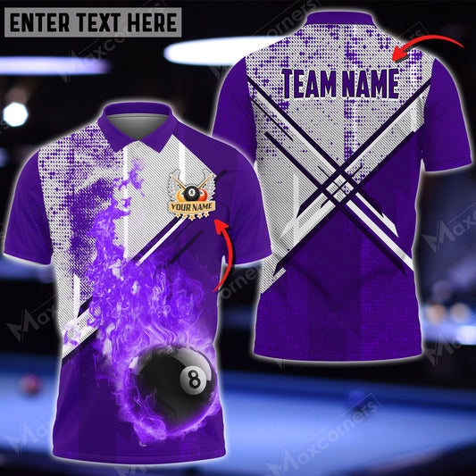 Maxcorners Billiards 8 Ball Point Fire Personalized Name 3D Shirt (Multi Color Options)