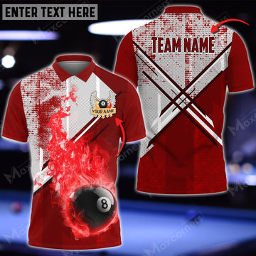 Maxcorners Billiards 8 Ball Point Fire Personalized Name 3D Shirt (Multi Color Options)